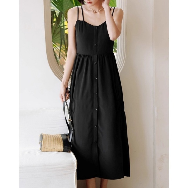 【S-L】double strap front button suspenders dress p1501