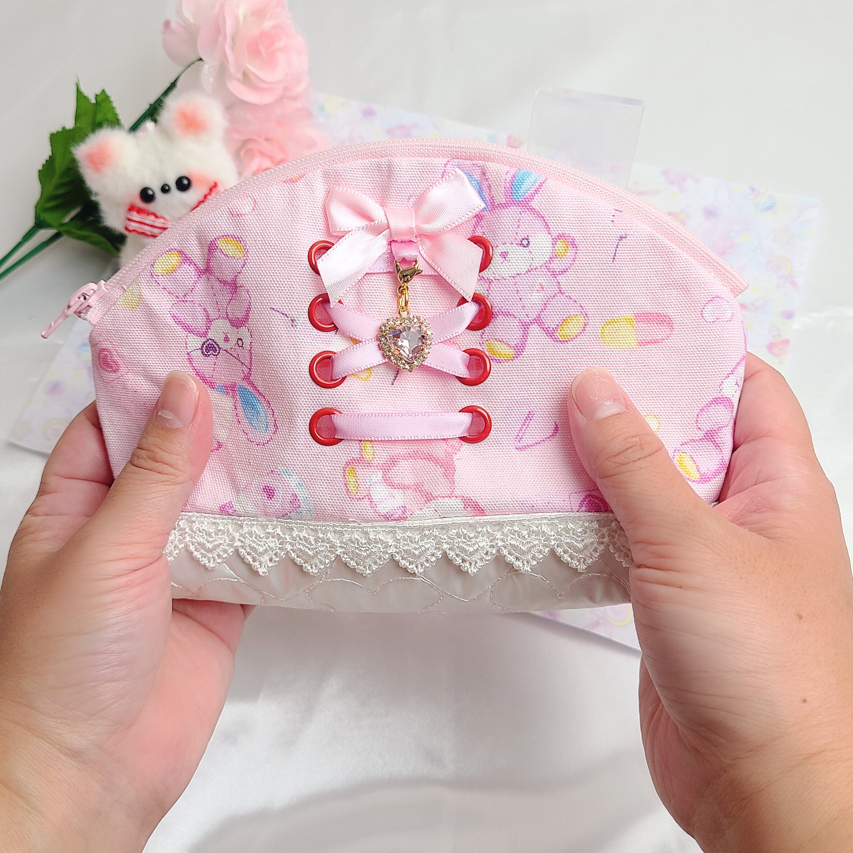 シェルポーチ リボン ピンク やみかわ ♡ コスメポーチ | 星屑工房