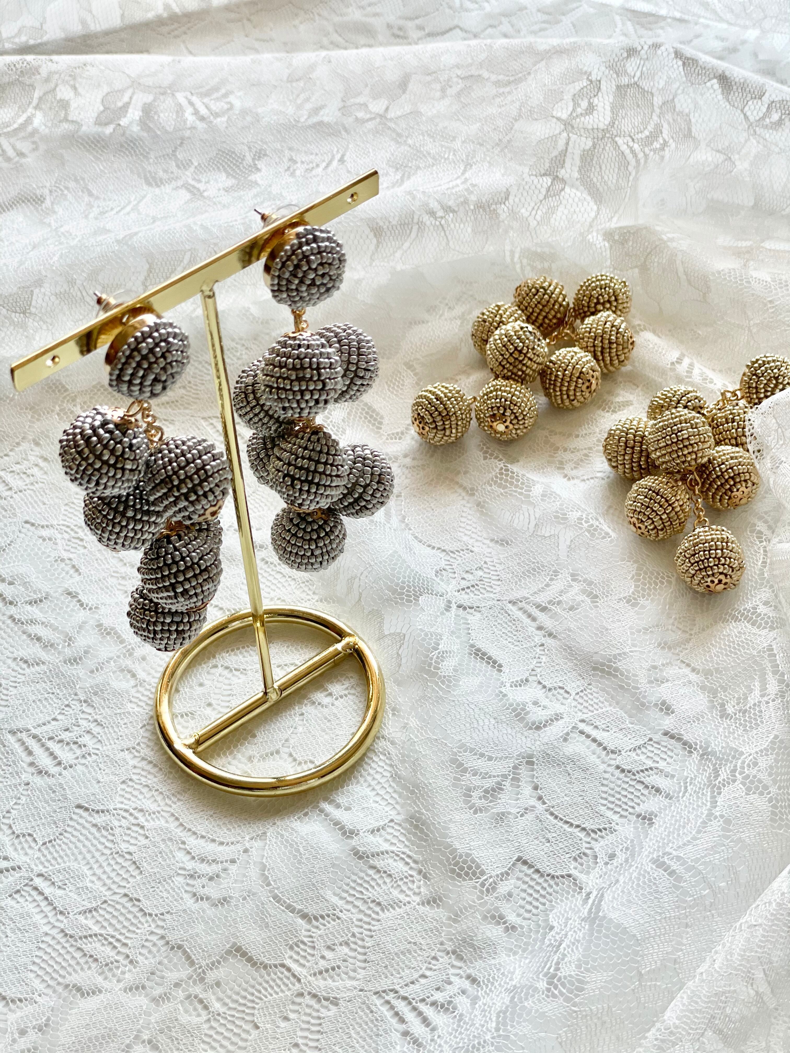 E-149 ウェディング アクセサリー【ボール ビーズ ピアス Silver か Goldより選択 】ブライダル