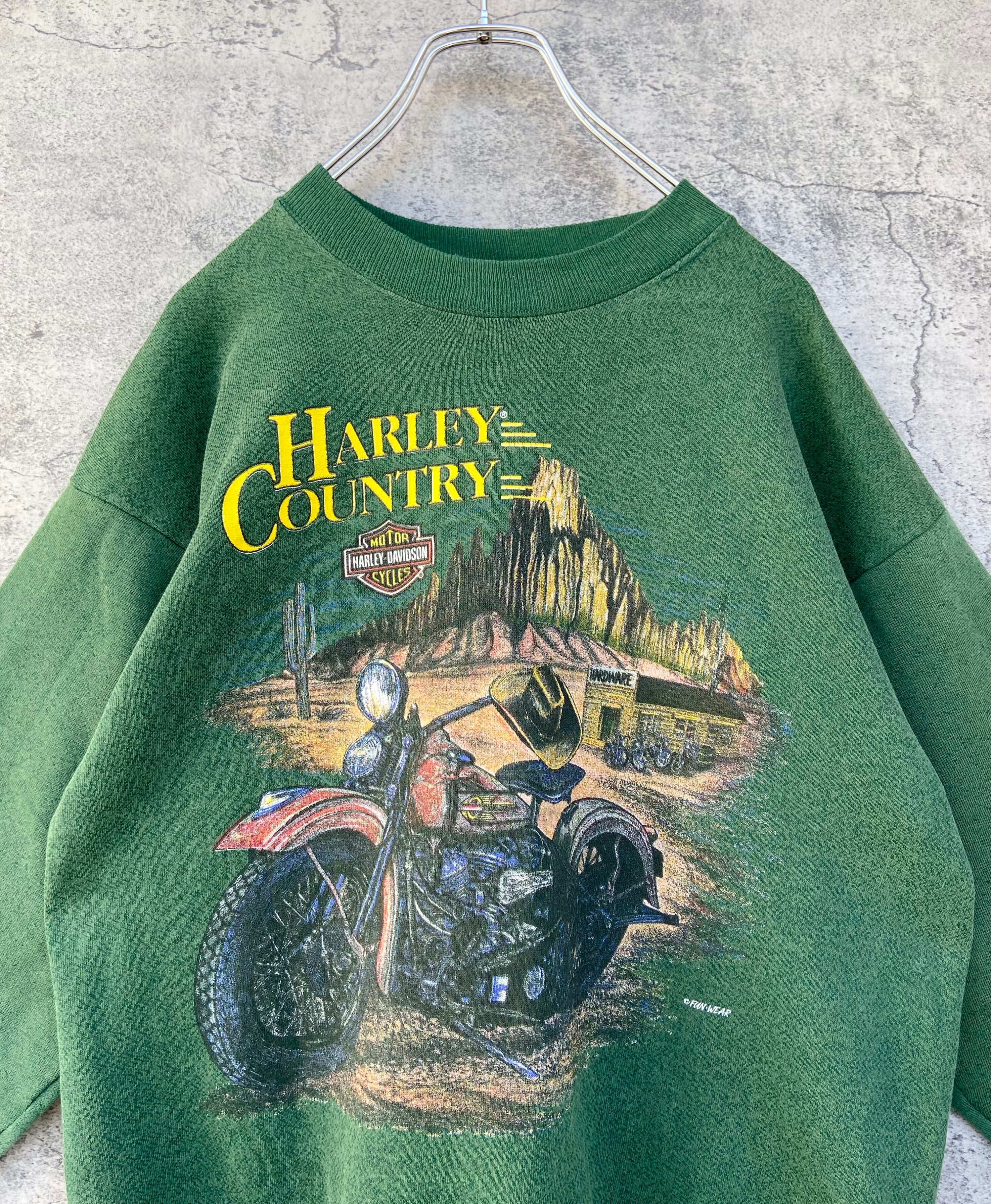 USA製 90s harleydavidson ハーレーダビッドソン スウェット 霜降り緑 vintageトレーナー