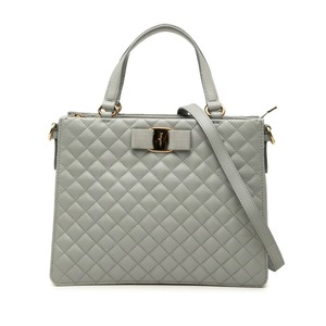 サルヴァトーレフェラガモ キルティング ヴァラリボン ハンドバッグ ショルダーバッグ 2WAY グレー レザー レディース Salvatore Ferragamo 【中古】