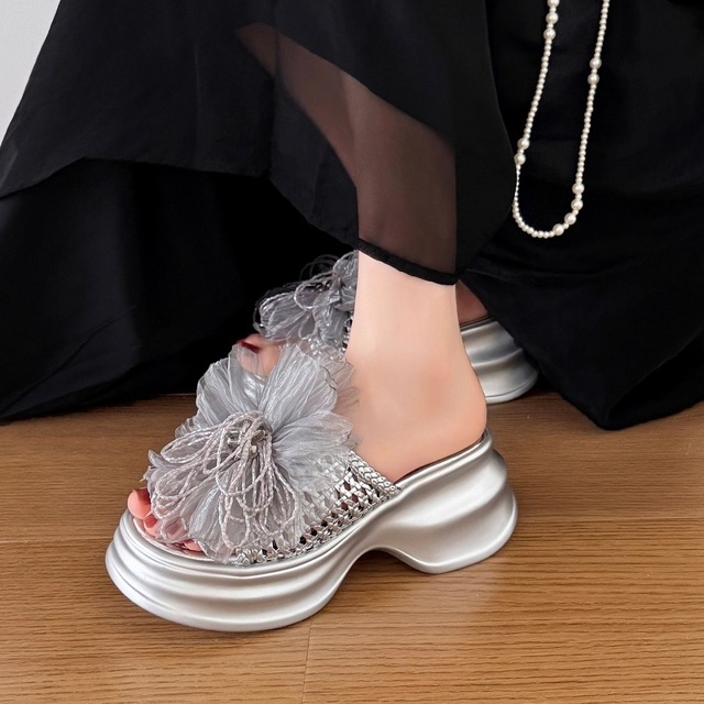 Flower motif mesh sandals　M2792