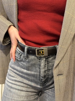 CELINE / vintage gold×silver Macadam design leather belt.