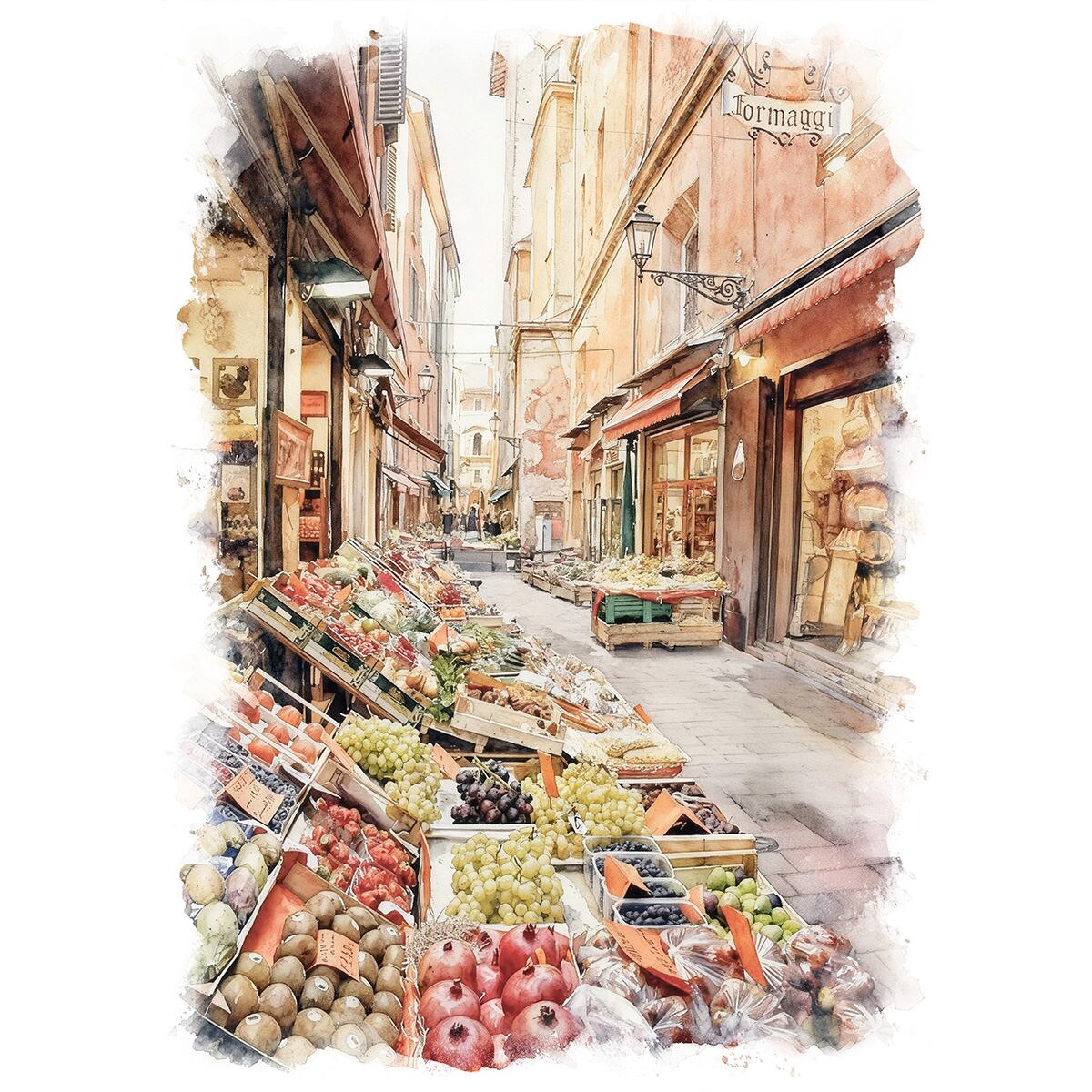 絵画 イタリア 風景画(街並み) ボローニャの通り インテリアアート額付き 水彩画・油絵調 WAT0295