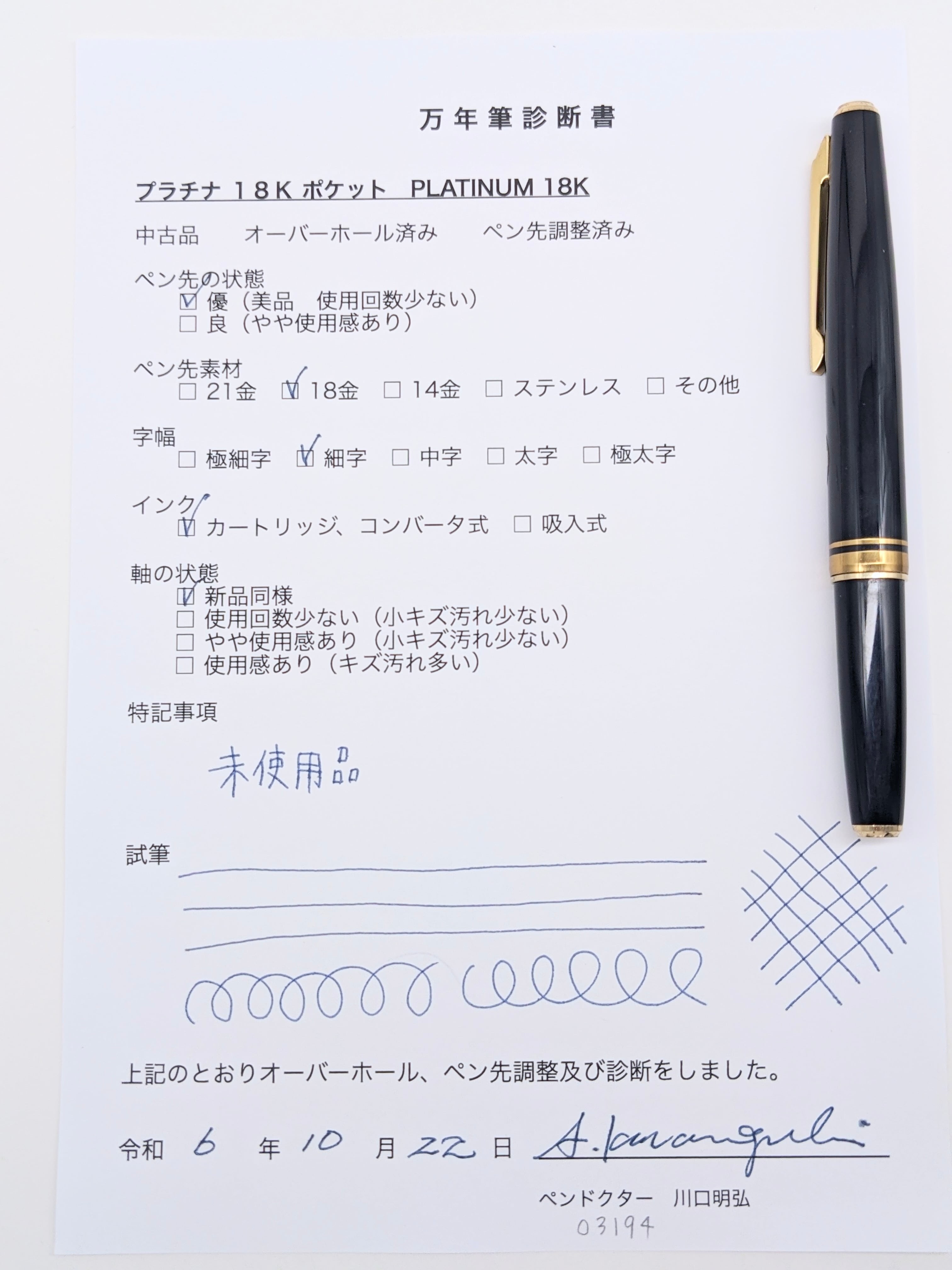 60s プラチナ 18K ポケット PLATINUM （細字） 18K 03194 | 川口