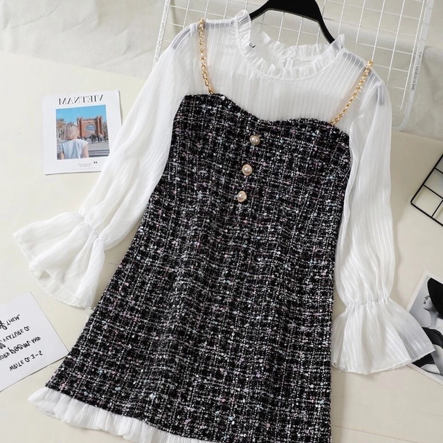 愛され フェミニンツイードワンピース ピンク Elfriede