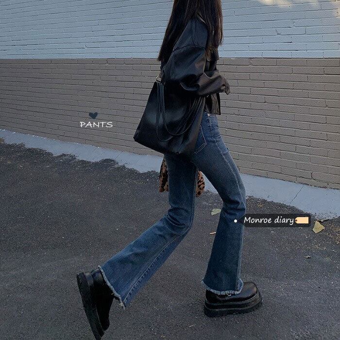 ウェストスリムジーンズ パンツ オータムウィンタールーズ レッド 秋物 冬物 モンロー3889687131