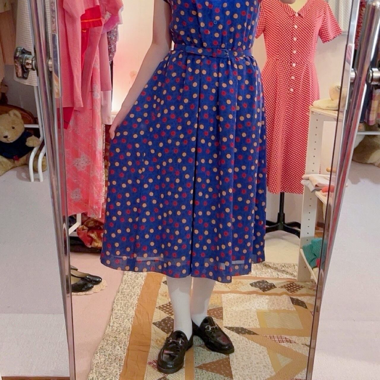 pop coin dot blue sheer one-piece