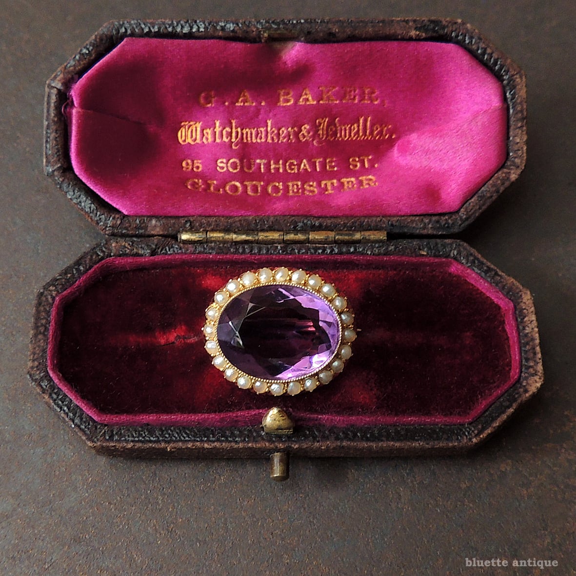 英国アンティークジュエリー 15ctゴールド 天然アメシスト 真珠