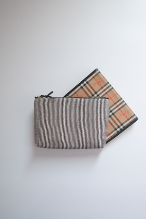 【18cm】Hand-woven Make up pouch /  pinstripe BLACK
