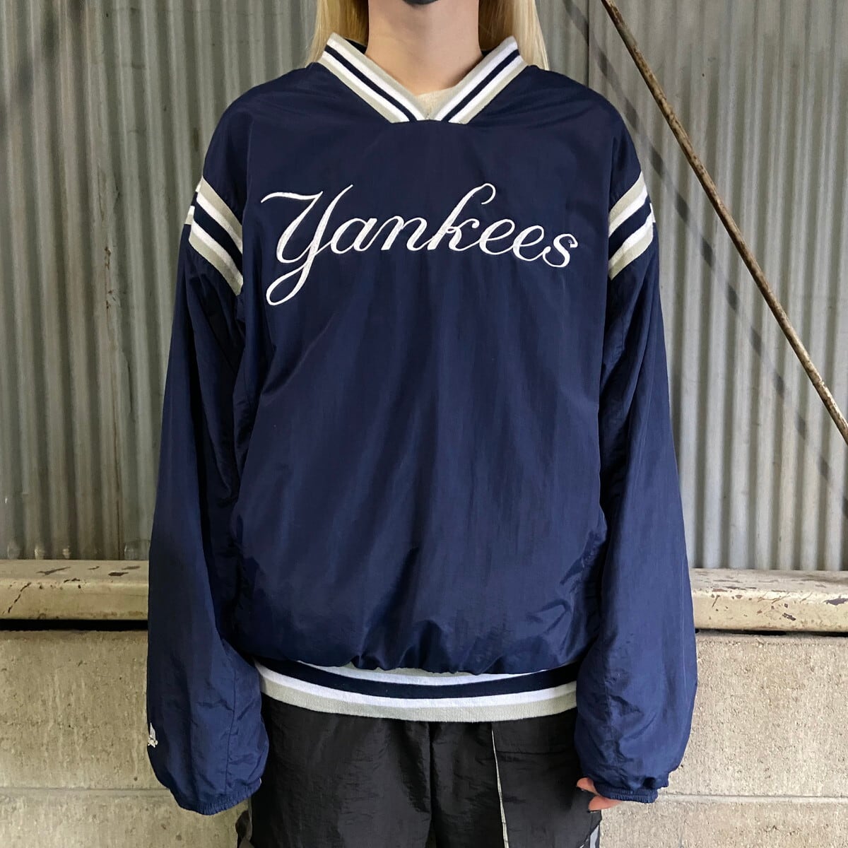 Majestic Yankees アノラックナイロンパーカー ネイビー XL