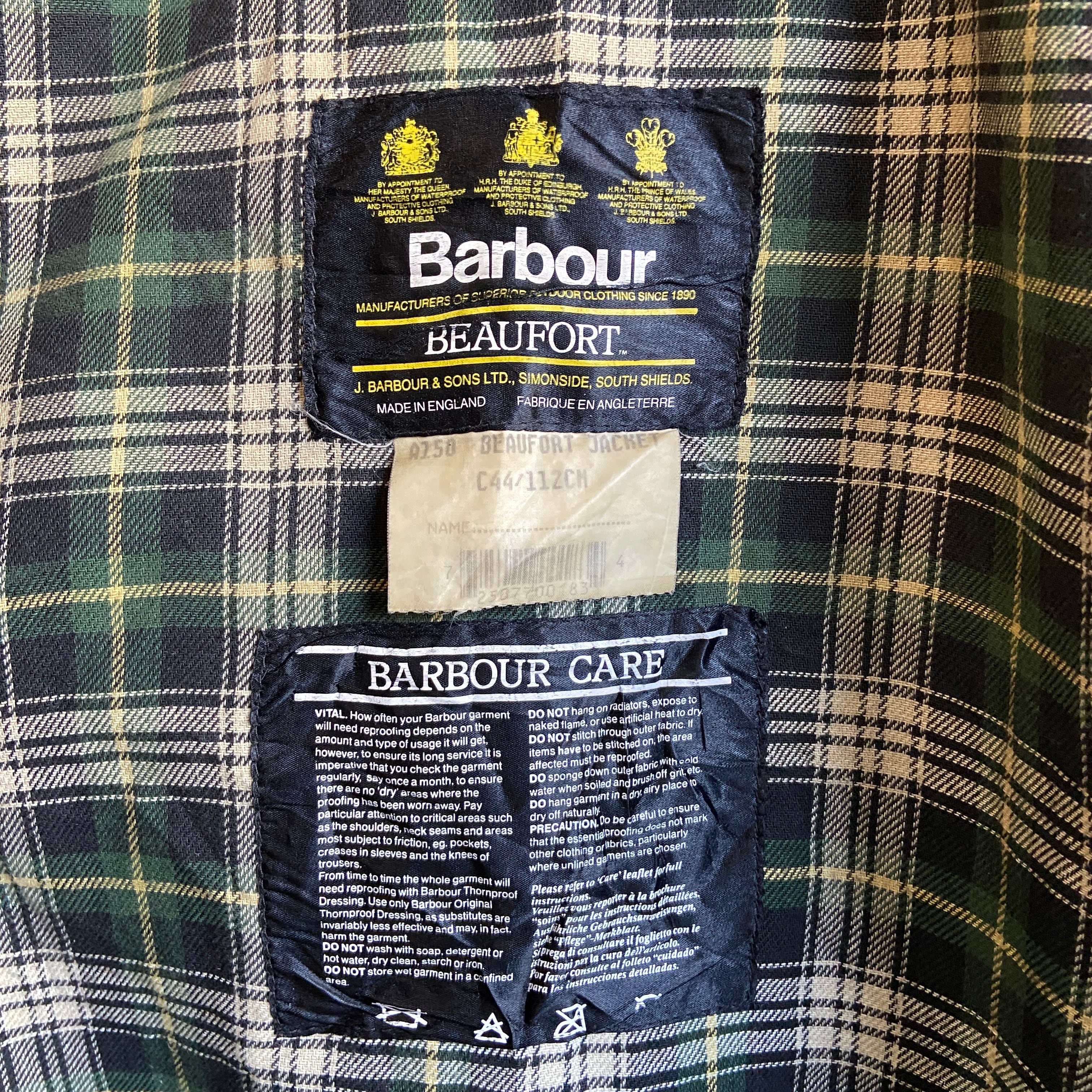 【レアモデル】Barbour　バブアー　タータンビデイル　3ワラント　C44