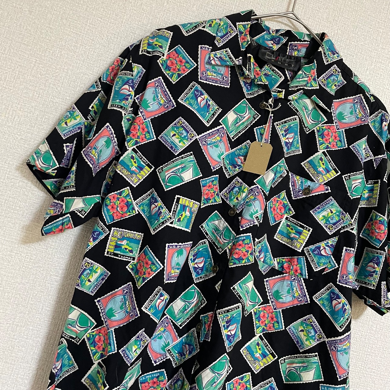 Chaus Sport 切手風プリント総柄シャツ