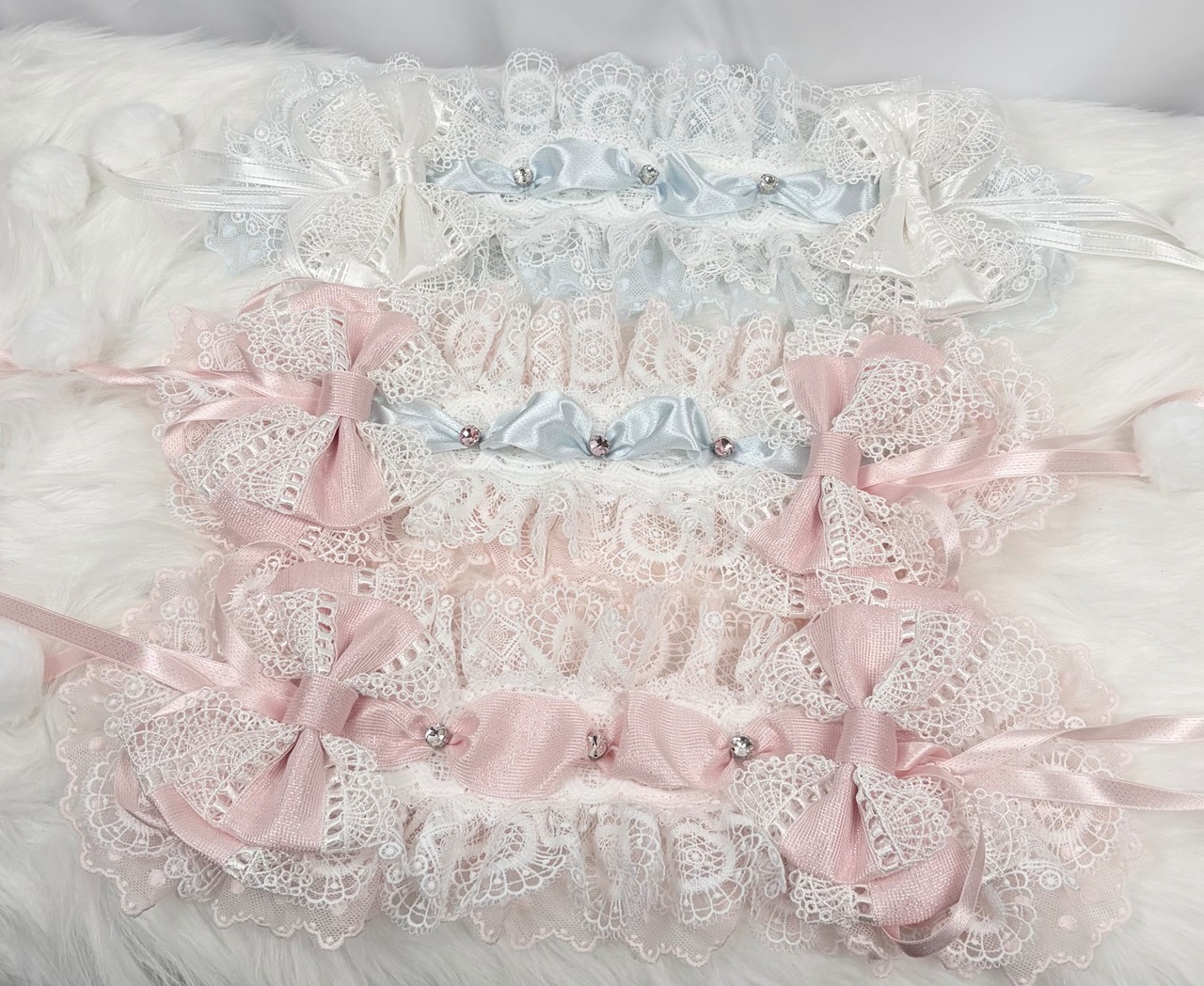 ♡【全5色】MAID 3way マシュマロリボンの夢色フリルレースヘッドドレス＋ヴェールセット pink ♡