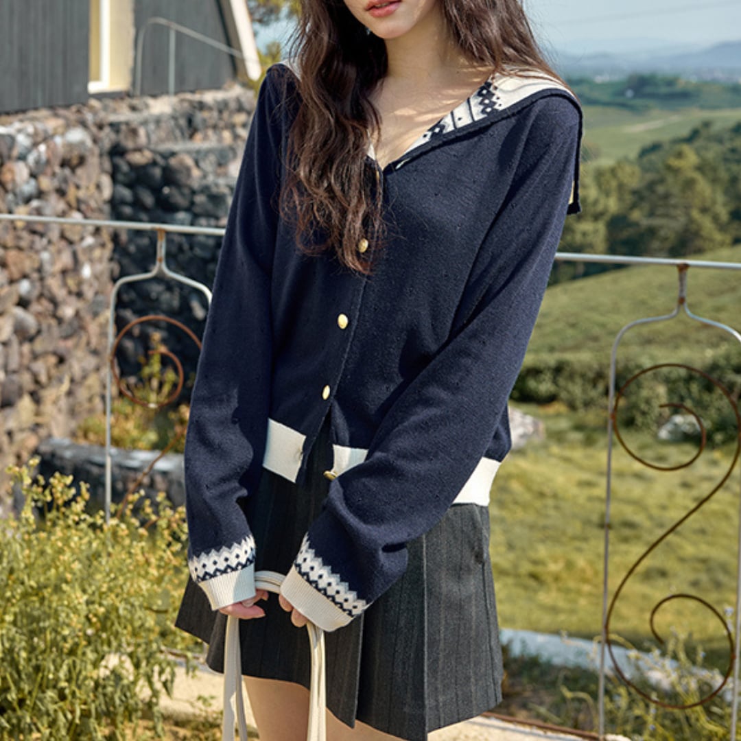 sailor collar knit cardigan