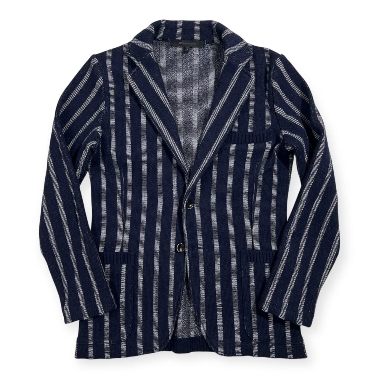 DESIGNWORKS デザインワークス ストライプ ウール ニット テーラードジャケット サイズ S /ネイビー系 日本製 アバハウス 日本製