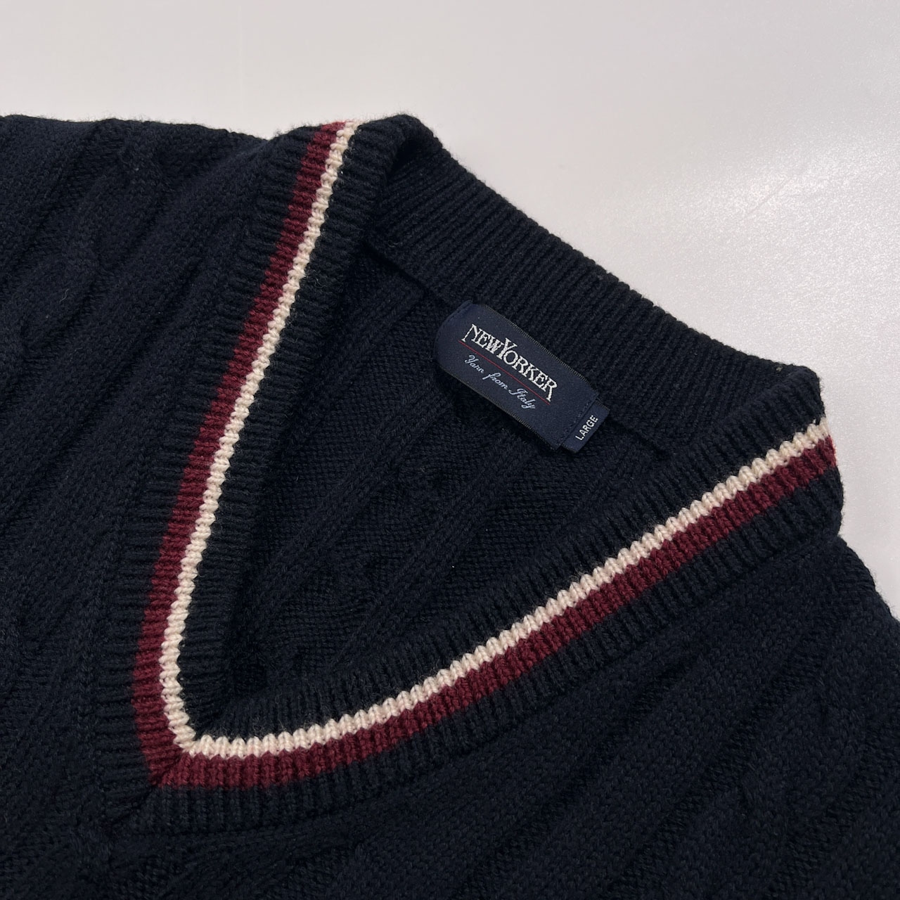 NEWYORKER ニューヨーカー ケーブル チルデン ウールニット ベスト サイズ L /ネイビー/メンズ