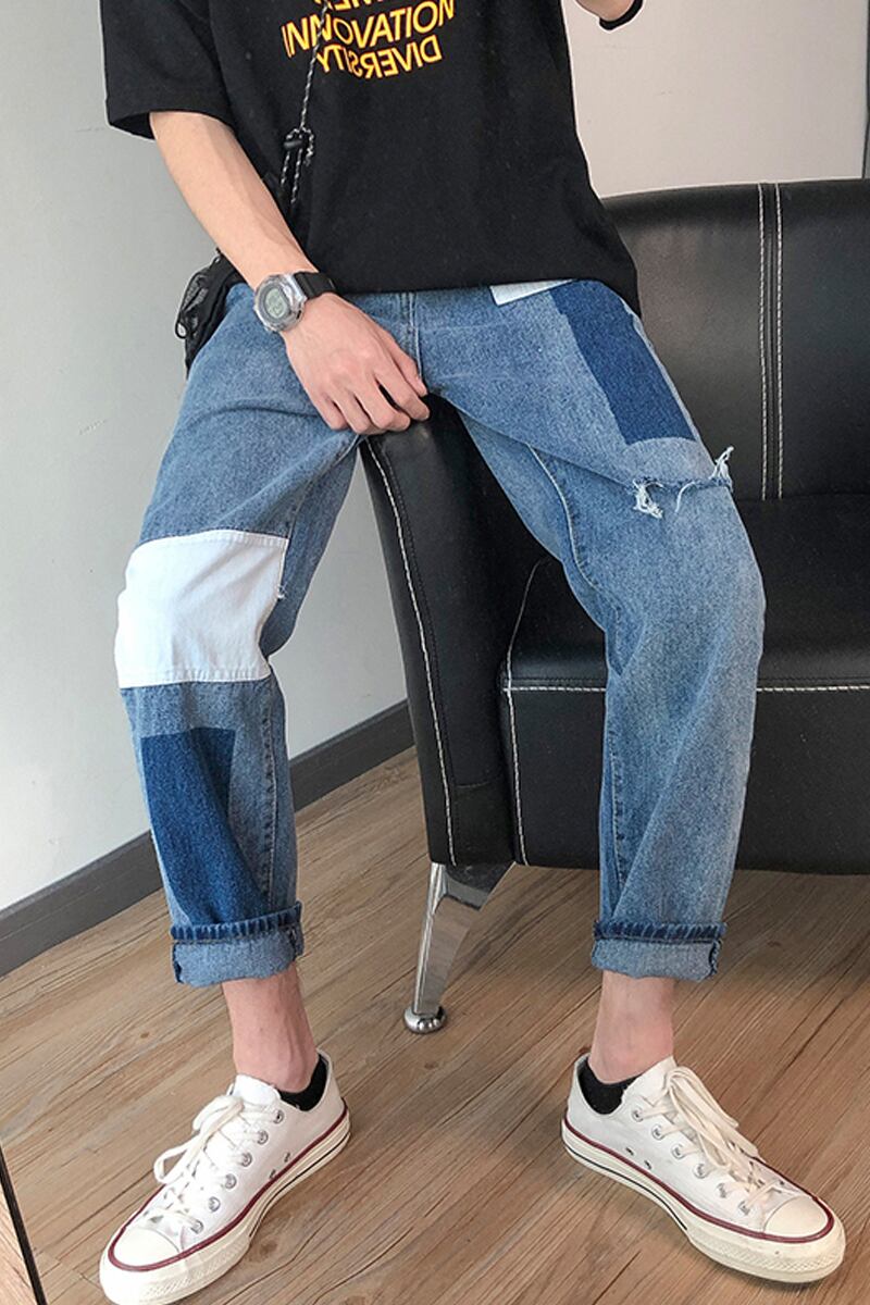 全1色 デニム パンツ ストレート カジュアル ダメージ