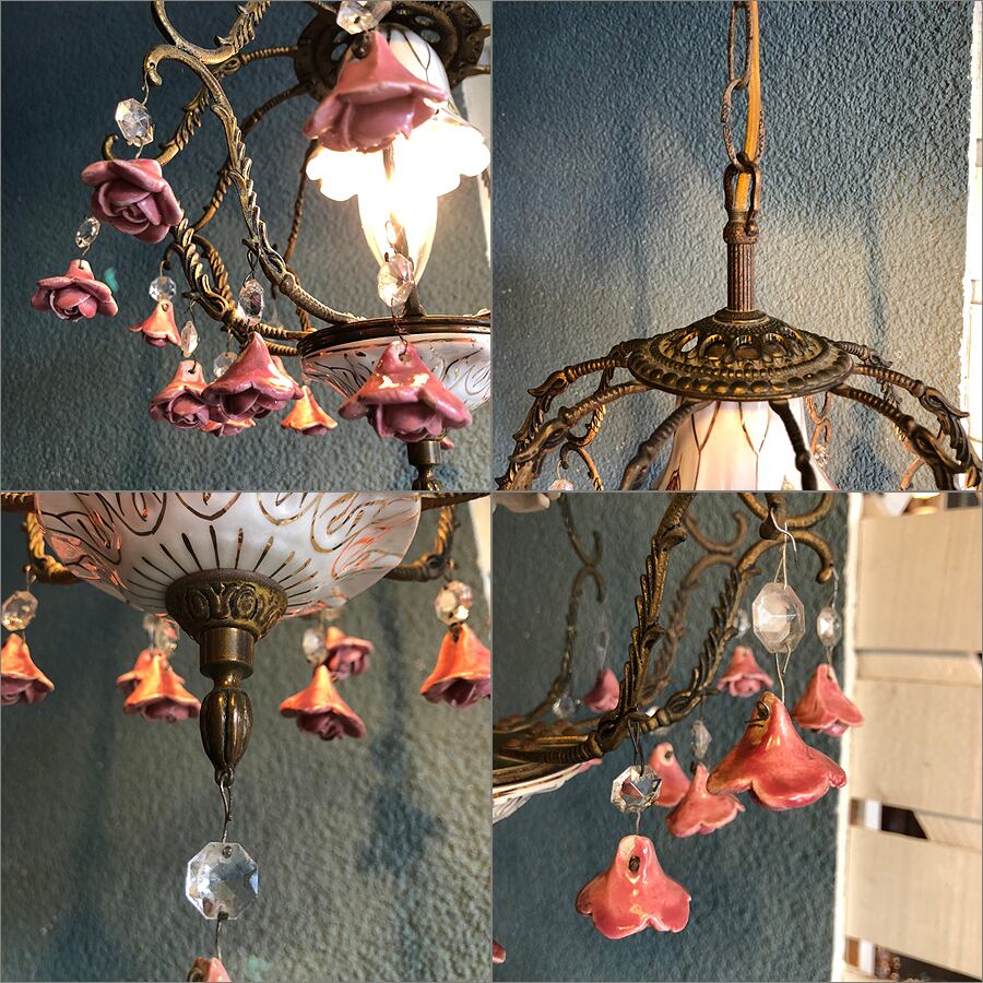 アメリカ　ビンテージ　ペンダントライト　シャンデリア シャンデリアペンダントライト ヴィンテージ アンバーガラス