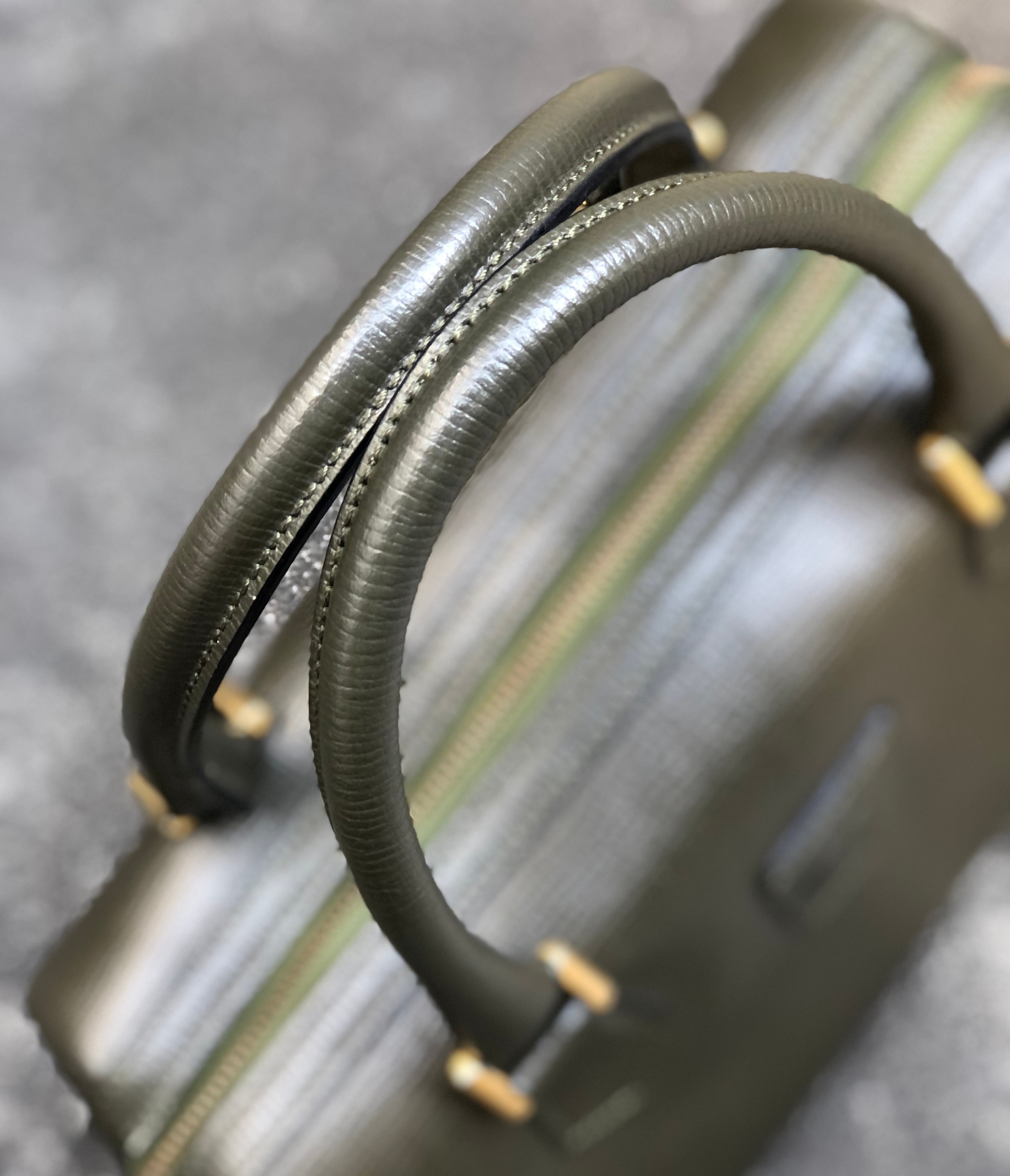 CELINE セリーヌ ブラゾン型押し ミニボストン ハンドバッグ カーキ