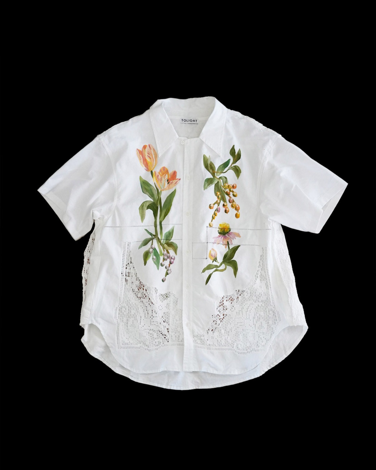 lace open collar shirt pink tulip