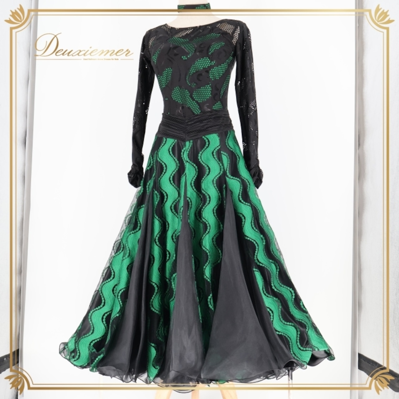 社交ダンス 衣装 パスタイム PASTIME ワンピース ドレス 黒 緑 レース 日本製 パーティドレス 発表会 綺麗 上品 パーティ ブラック系 グリーン系 社交ダンスドレス ダンス衣装 大人用 フォーマルドレス レディースドレス エレガント パフォーマンス