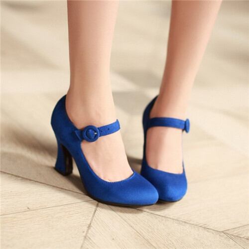 5 Colors Retro Elegant Womens Mary Janes Kitten Heels Faux Suede Nubuck