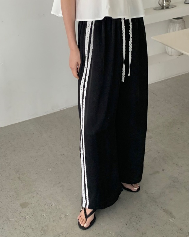 レースラインドローストリングワイドパンツ