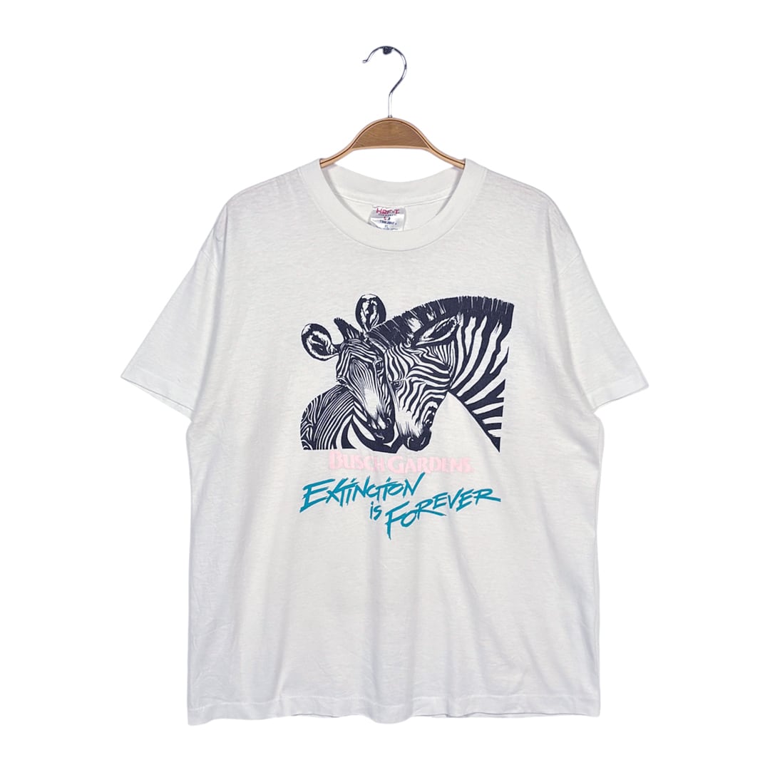 80s シマウマ ゼブラ USA製 ヴィンテージ Tシャツ ホワイト シングルステッチ アニマルプリント 動物園 サイズL相当 BZ0625