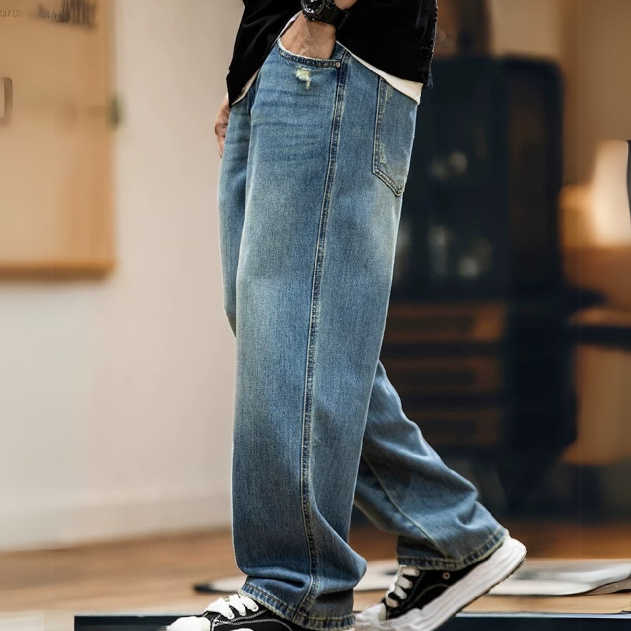 Emo Brother ダメージ加工 ワイドレッグデニム