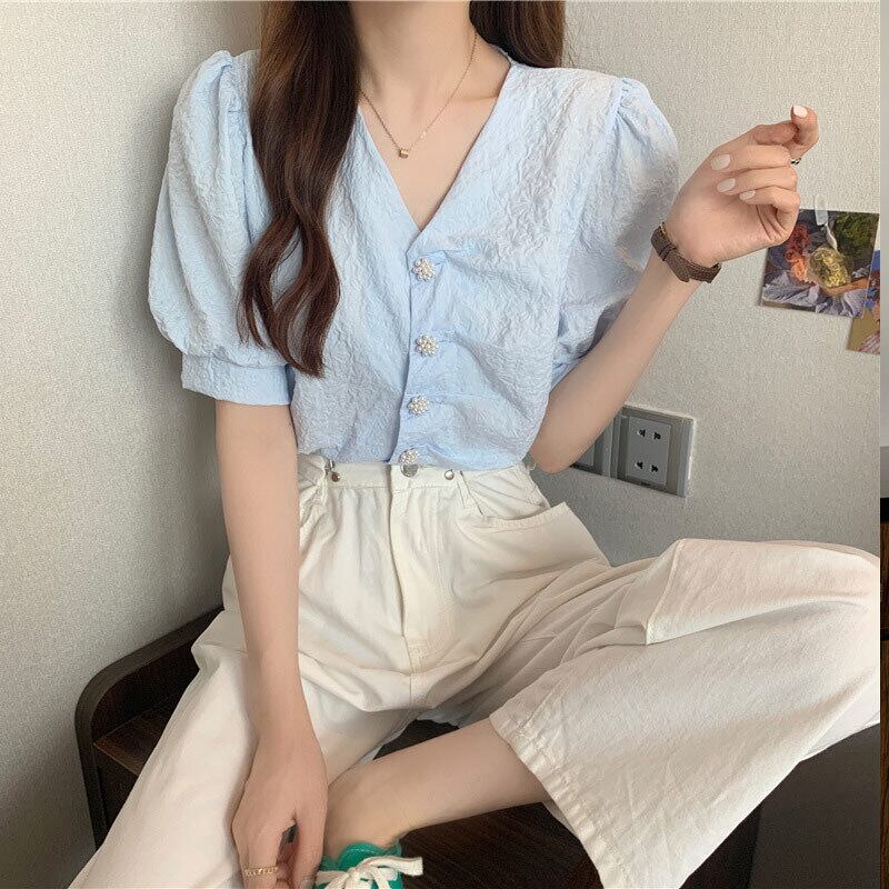 プリーツスリーブシャツ レディースサマーカーディガントップス 大人ガーリー スウィート キュート カジュアル 夏物 萌量不足15344571766