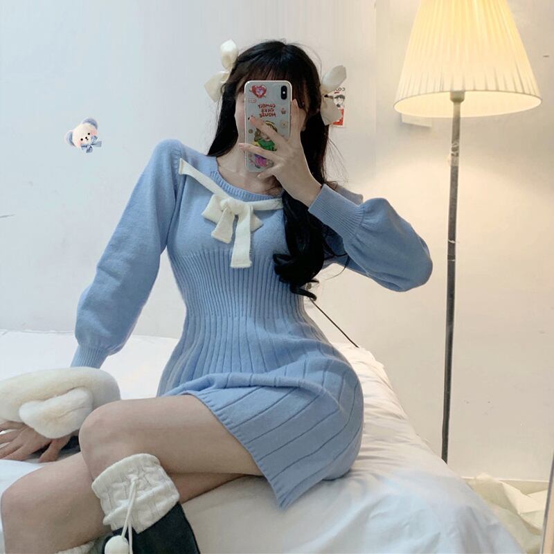 ショートスカート ニットドレス スプリング薄手オータム 春物 秋物 スーパーモール90677048834