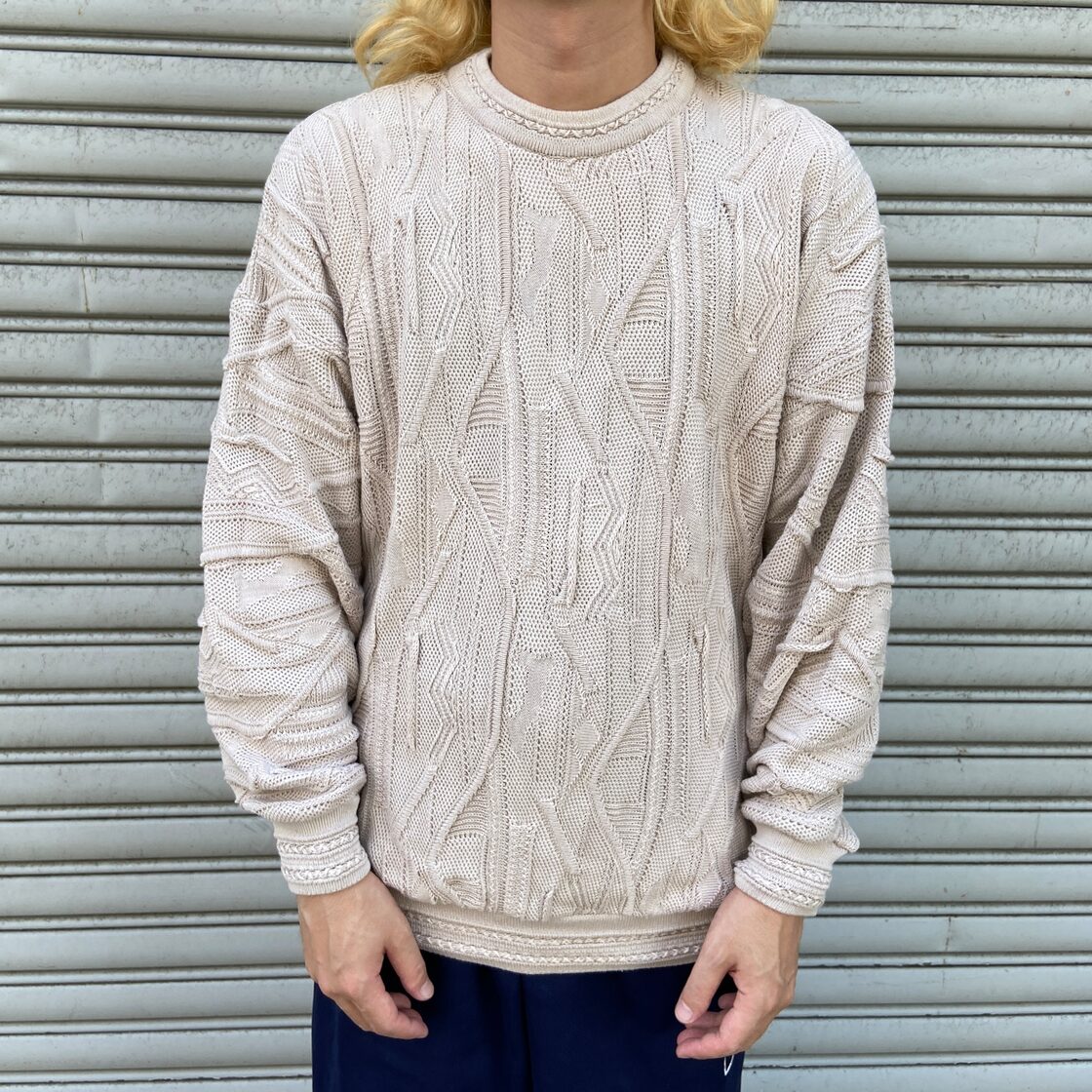 90s TUNDRA ツンドラ 3Dニット 総柄セーター ベージュ XXLカナダ | Pay ID