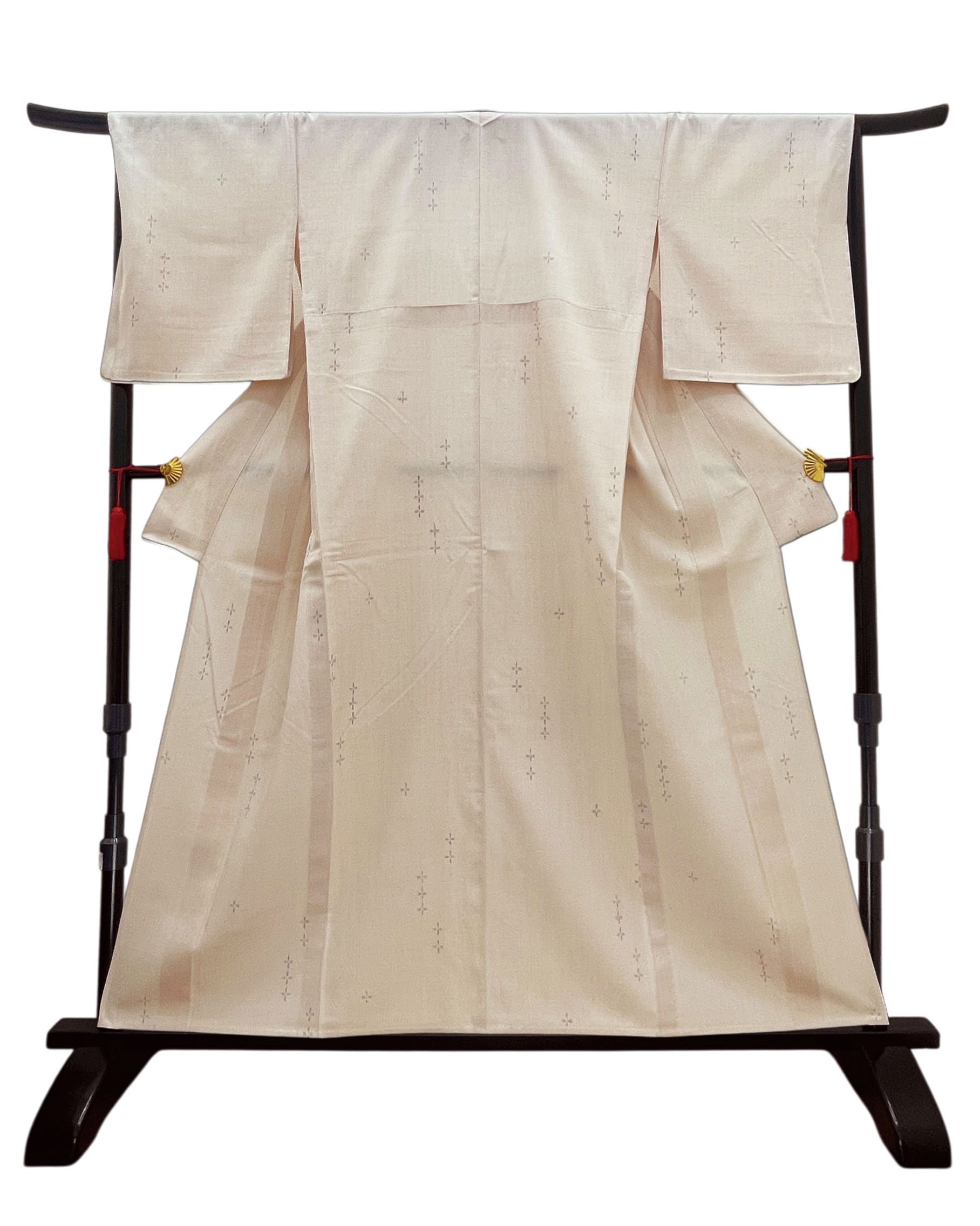 (単)クリーム地変わり十字絣単はたおり娘 結城ちぢみ LUKOA−0016(リユース品)