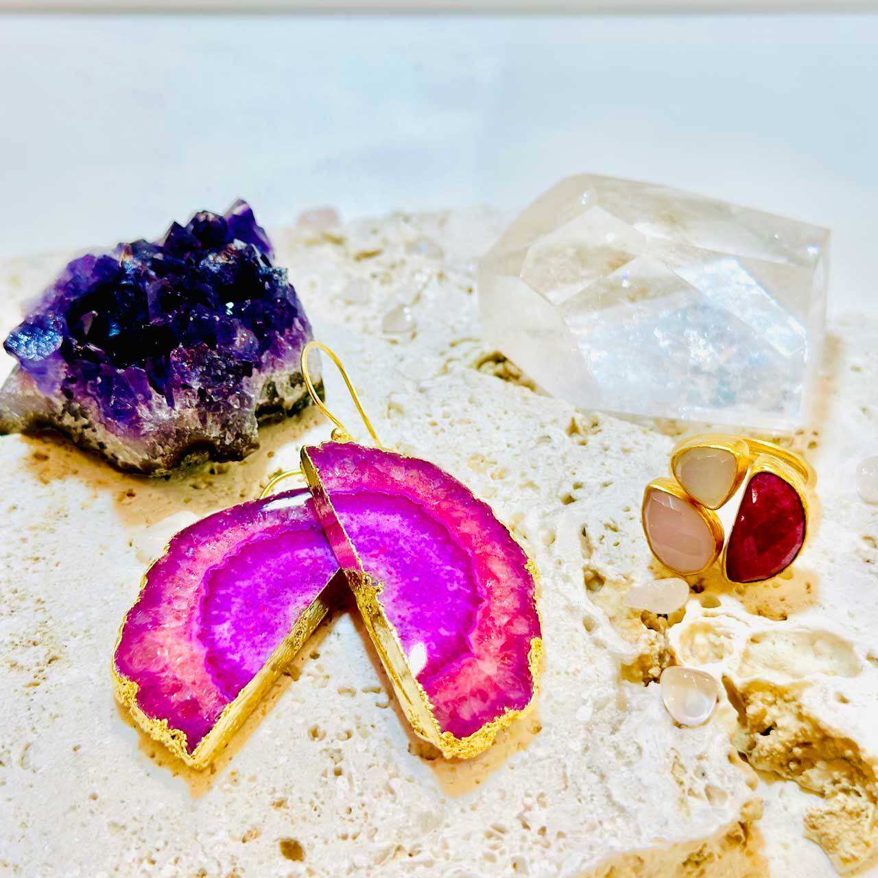 ピンクアゲートピアス