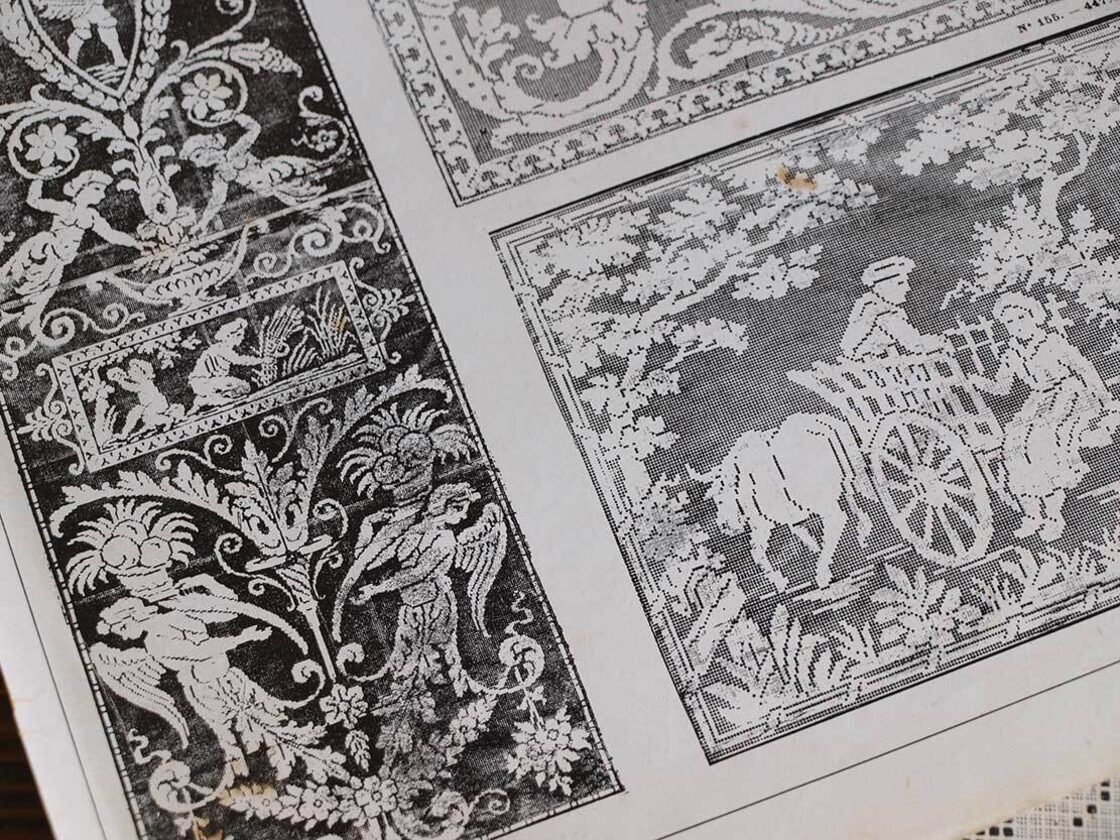稀少 刺繍図案集 フィレレース 1900年代 フランス 11枚 手刺繍 紙モノ 