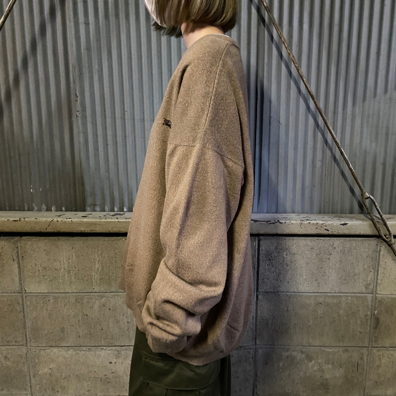 ビッグサイズ バーバリー ウール×アクリル Vネック ニットセーター 