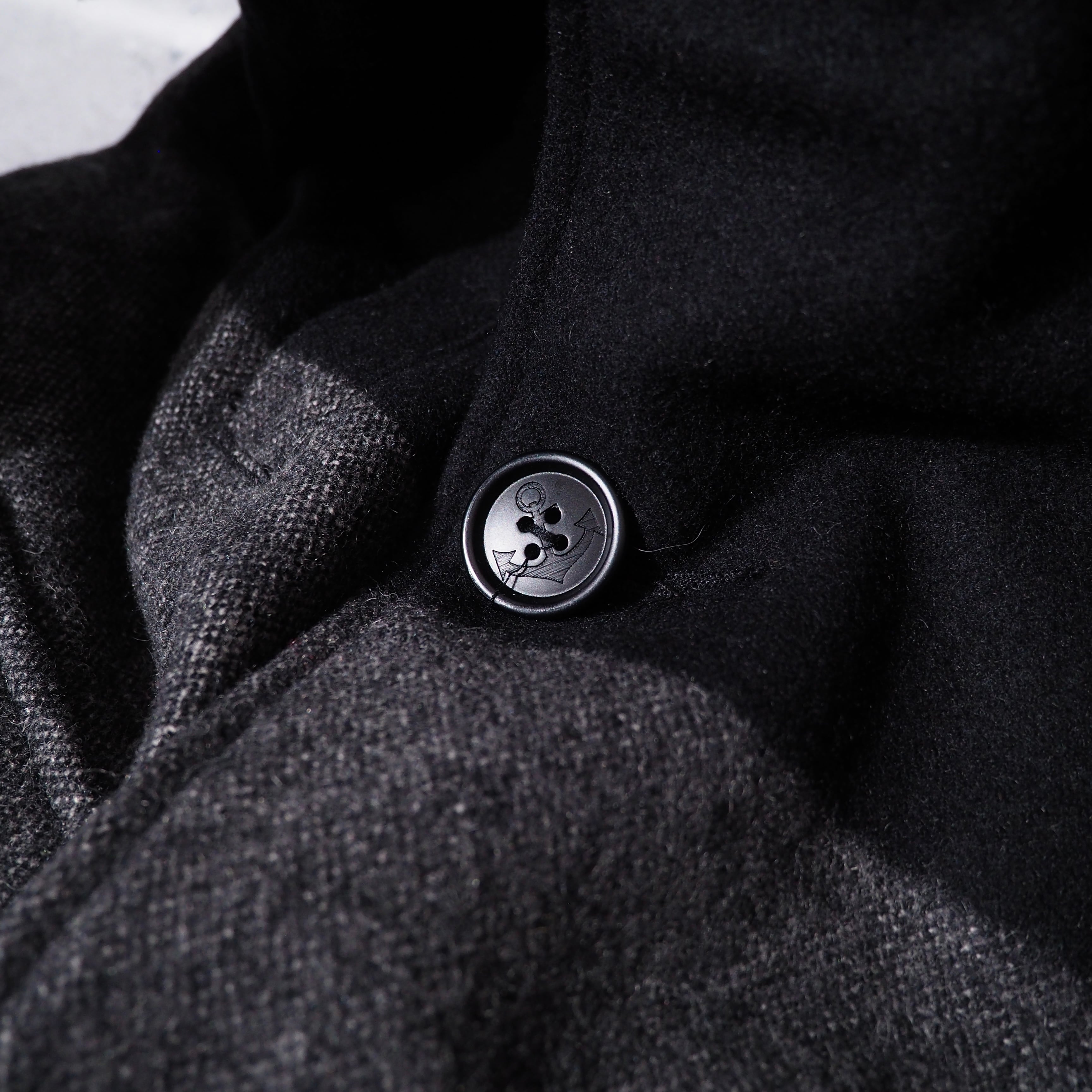 2000s " VOLCOM " Black × Dark grey Fat Border pattern wool Pea coat