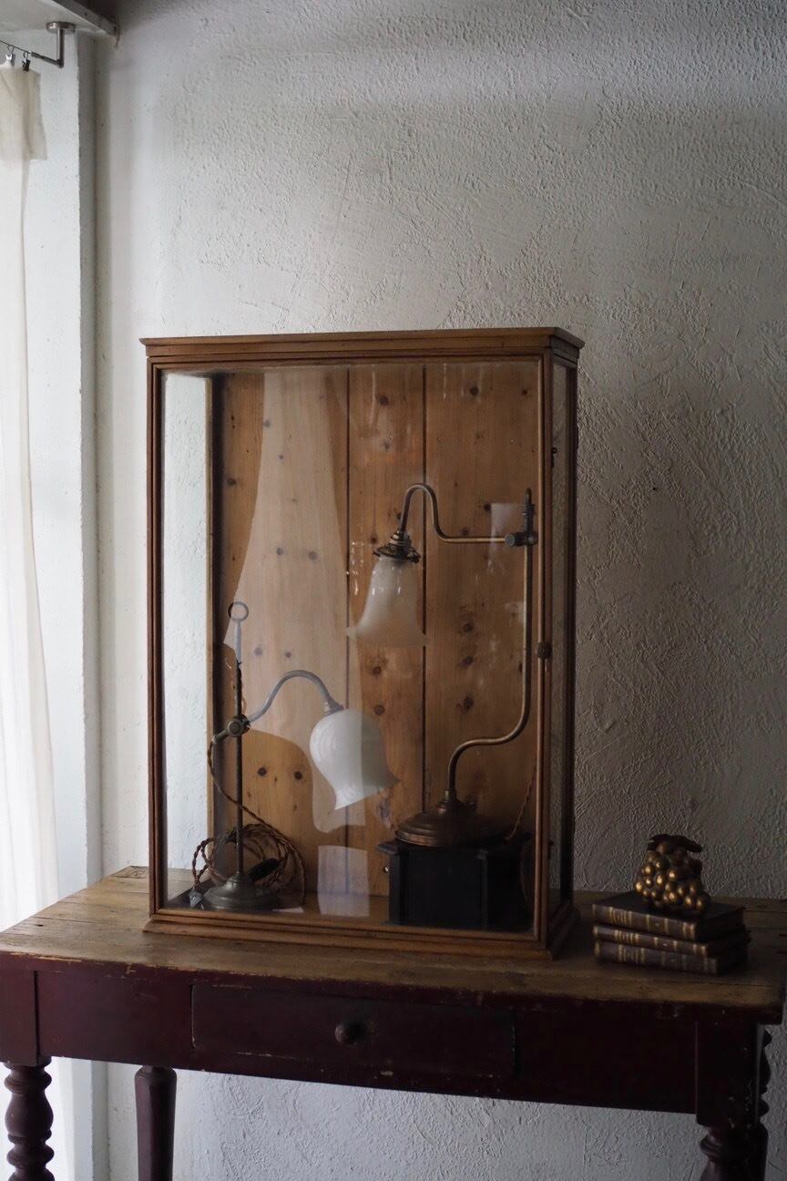薄い展示ショーケース-antique pine glass show case | アンティーク 