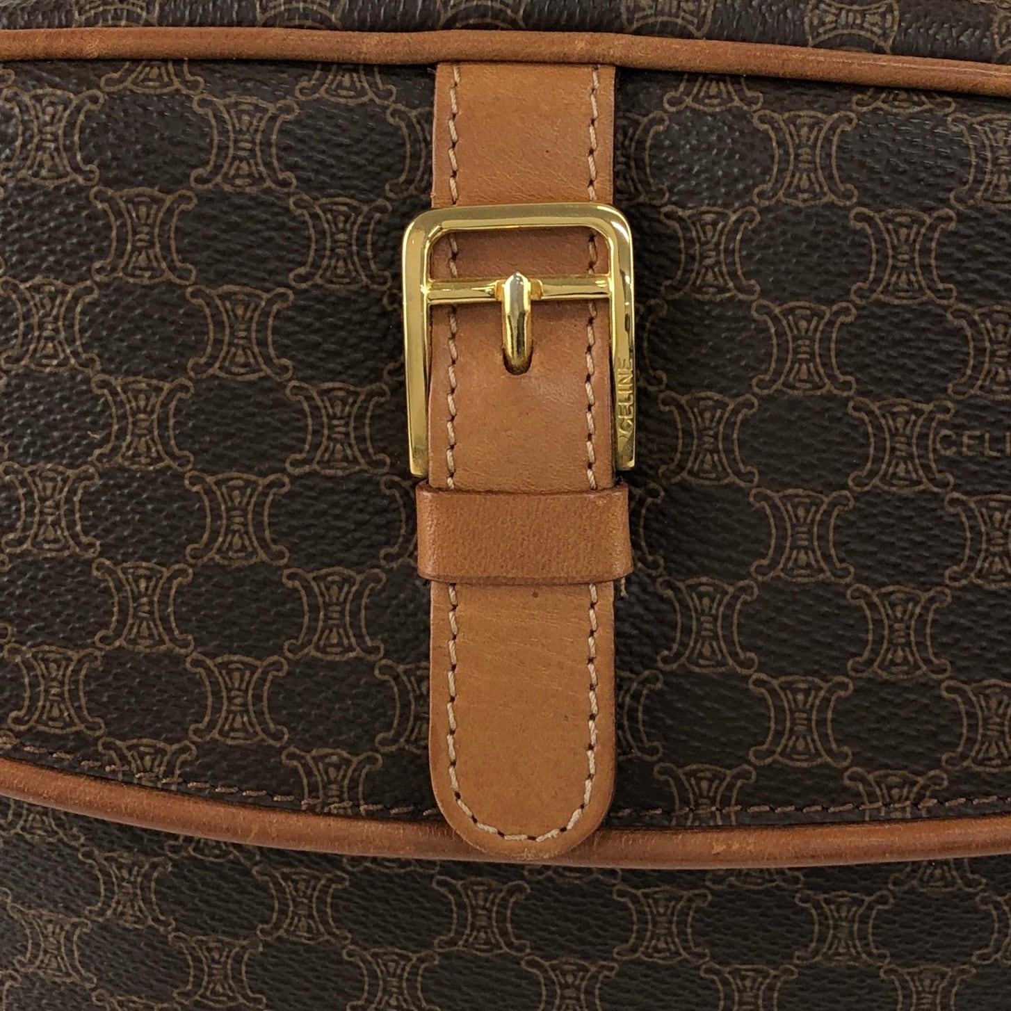 CELINE セリーヌ マカダム ショルダーバッグ ブラウン フロント