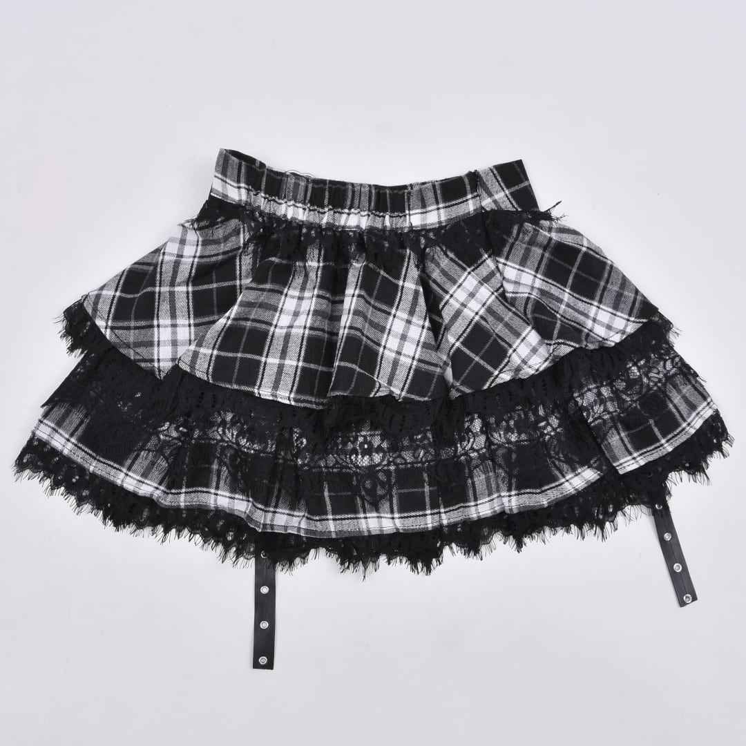 h.naoto blood レースアップエプロン付タータンチェックミニスカート h.naoto blood レースアップエプロン付タータンチェックミニスカート