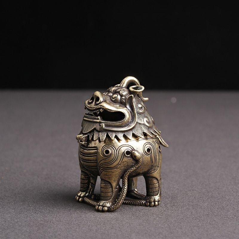 ミニ香炉 獅子 麒麟 神獣 風水 置物 真鍮製 貔貅 ヒキュウ 瑞獣 蓋付き