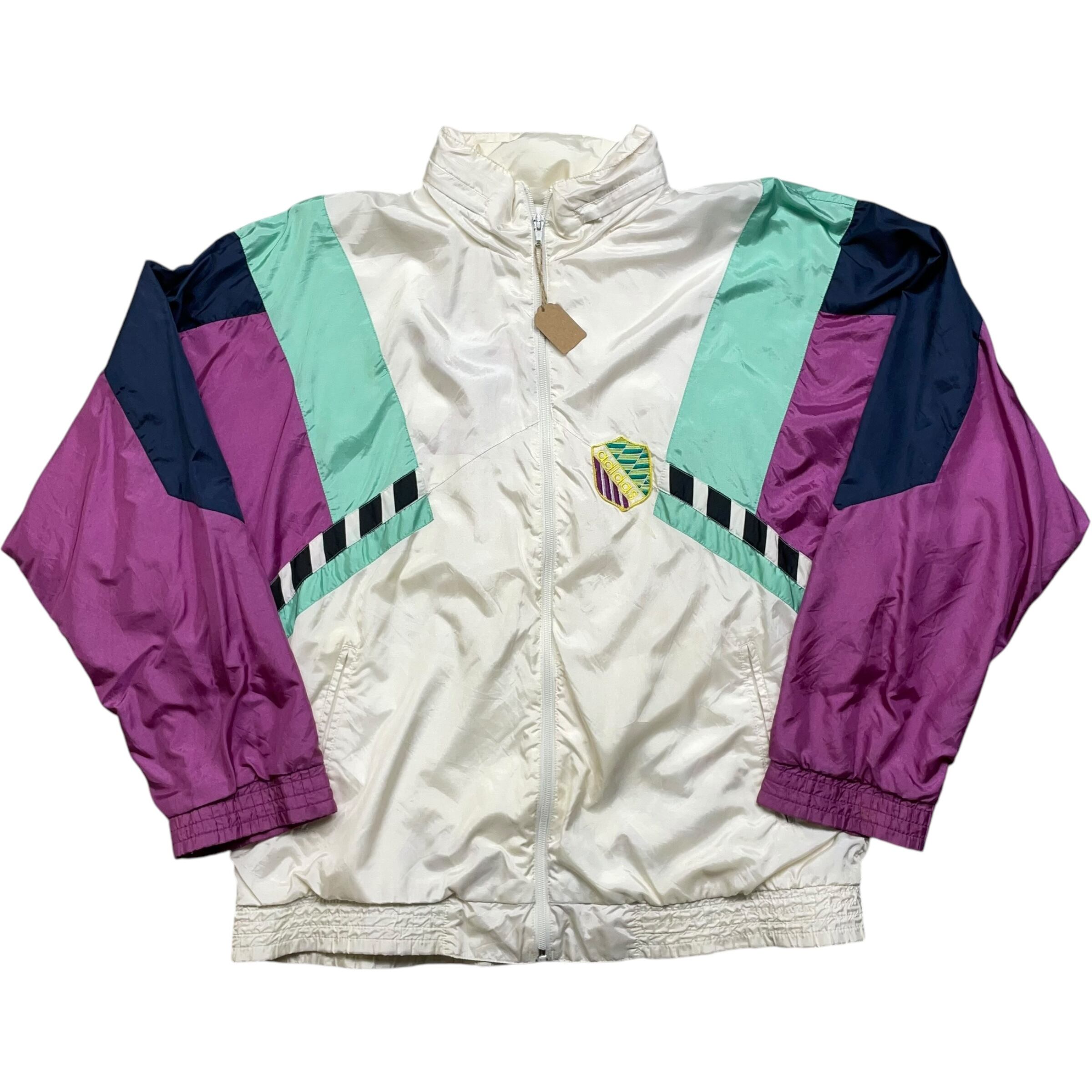 《L》 adidas アディダス ナイロンジャケット フード付 マルチカラー 80年代 vintage no.5866