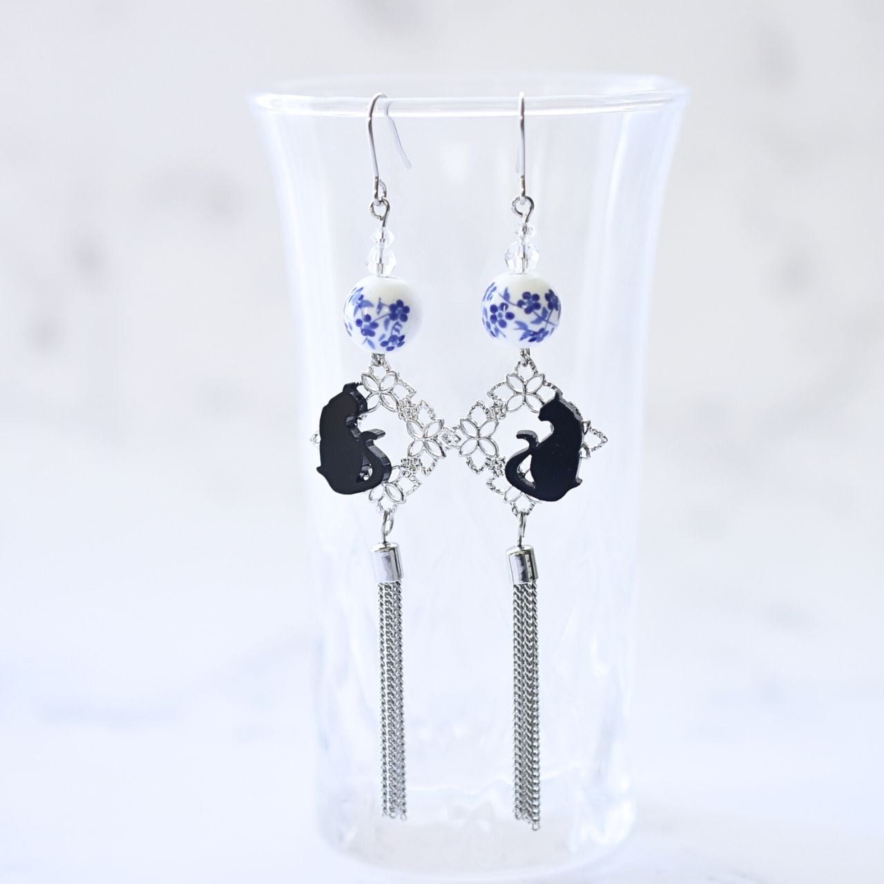 黒色ビーズ タッセル付きネックレスとイヤリングセット 32738712c082a1ad62b0d6ca851fc6