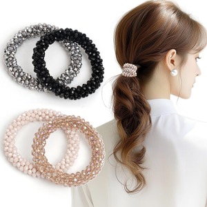 【特価処分】BIANHUAN ヘアゴム ヘアアクセサリー レディース ビーズ 大人 おしゃれ ハンドメイド 上品 4本セット