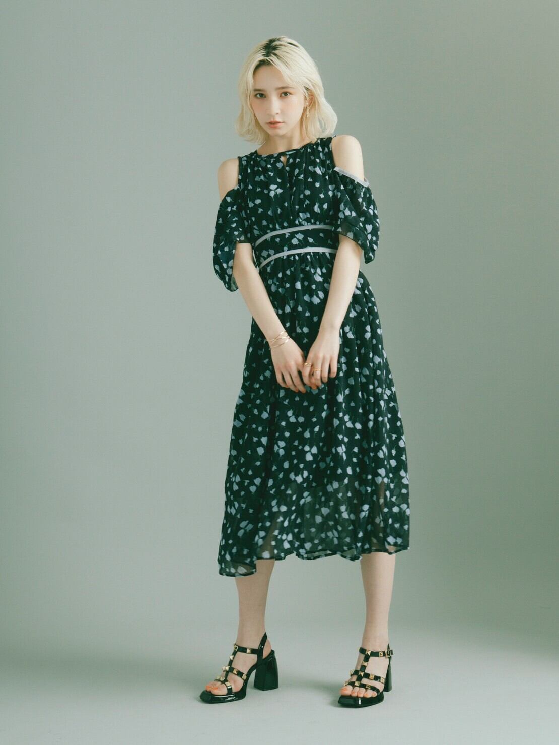 【crayme】 3way Sleeve Flower Dress