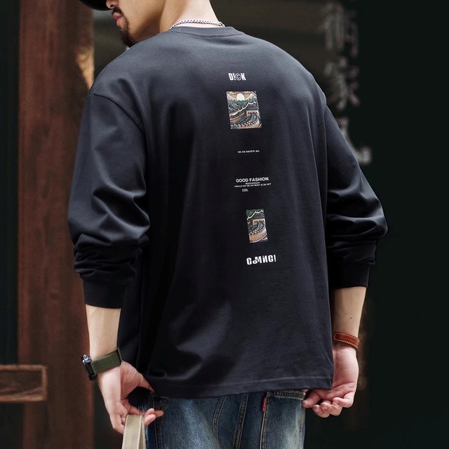 Back Print Long Sleeve Loose T-Shirt ◇H0947