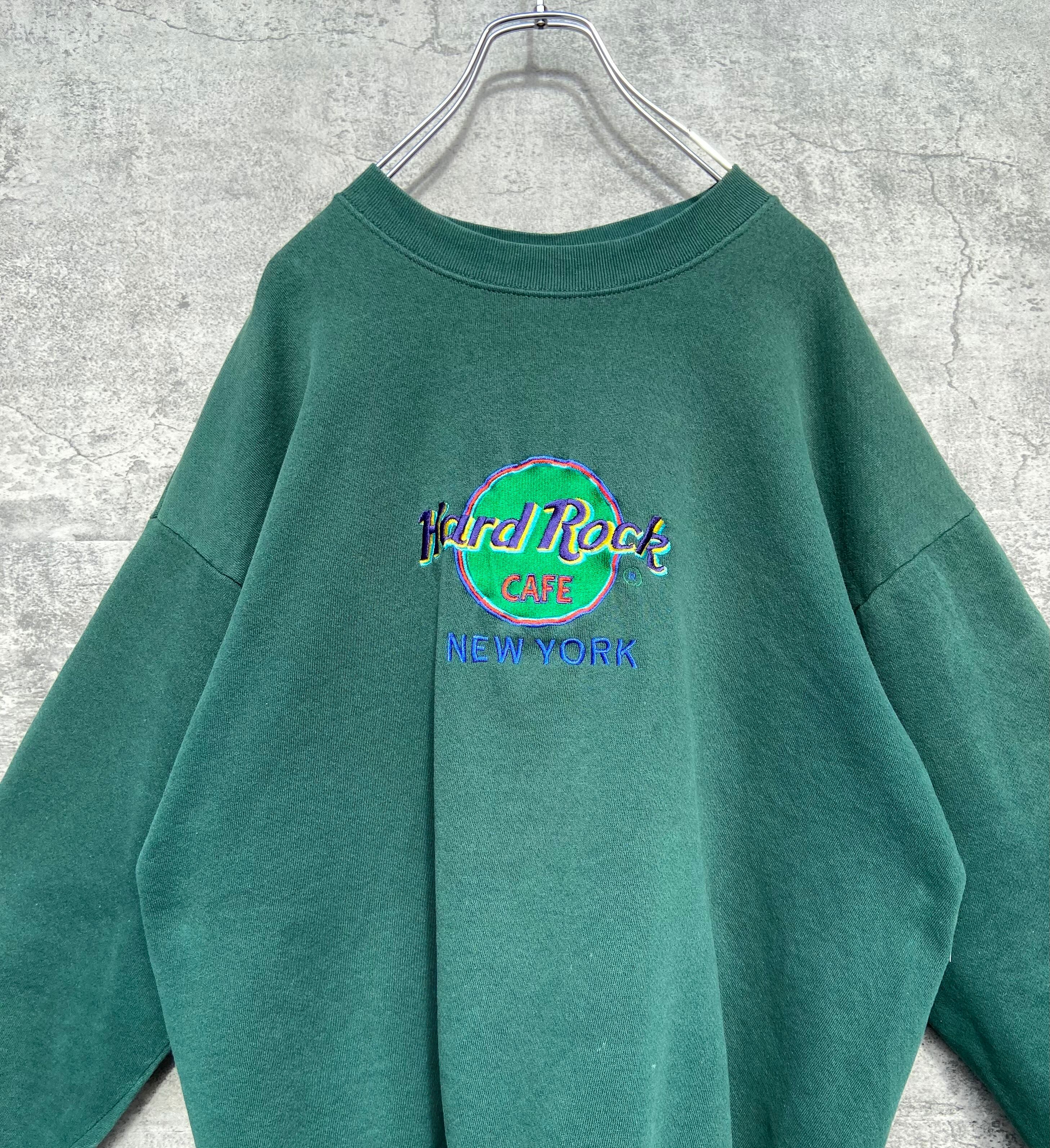 USA製 HardRock Cafe ハードロックカフェ XL スウェット 緑 刺繍ロゴ オーバーサイズ