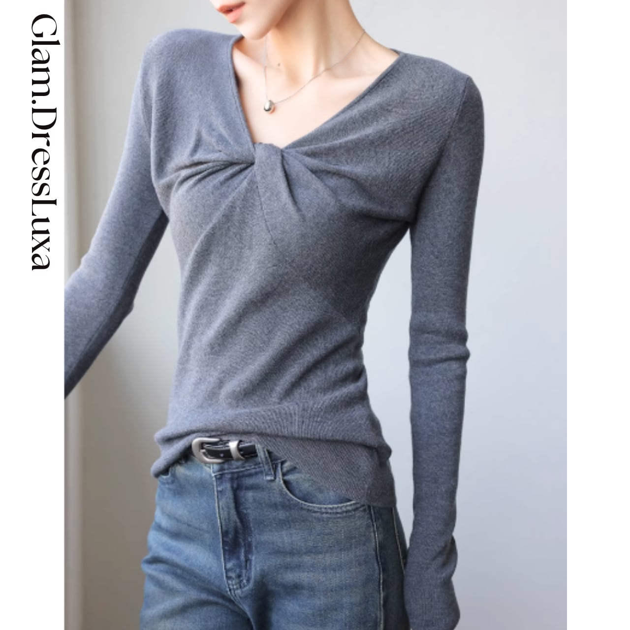 ツイストリボンネック ニット/2color_T1213