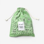 MINT ヴィンテージバンダナ 巾着ポーチ ライムグリーン Lサイズ
